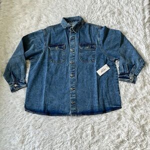 Refuge Denim Men’s Button down Blue Denim shirt long sleeve size Small
